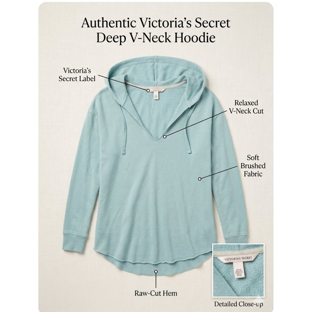 Victoria's Secret Angel Love Deep V-Neck Pullover Hoodie Teal Blue Medium
